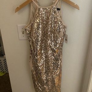 Rose gold sequin mini dress